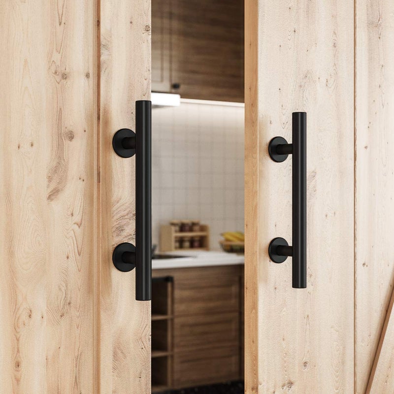 SMARTSTANDARD 2PCS 12" Pull and Flush Barn Door Handle Set, Large Rustic Two-Side Design, for Gates Garages Sheds Furniture, Black, Square - Image 2